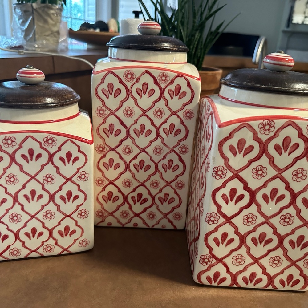 Sundance Red and Cream Ceramic Canister ****1 of 3